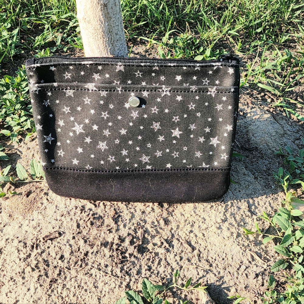 NWOT Lands End Black and grey stars large 2 pocket pouch
